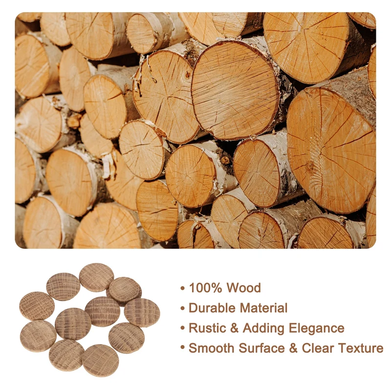20Pcs Wood Button Plugs, 20mm/0.79" Oak Hardwood Screw Hole Plug for Furniture