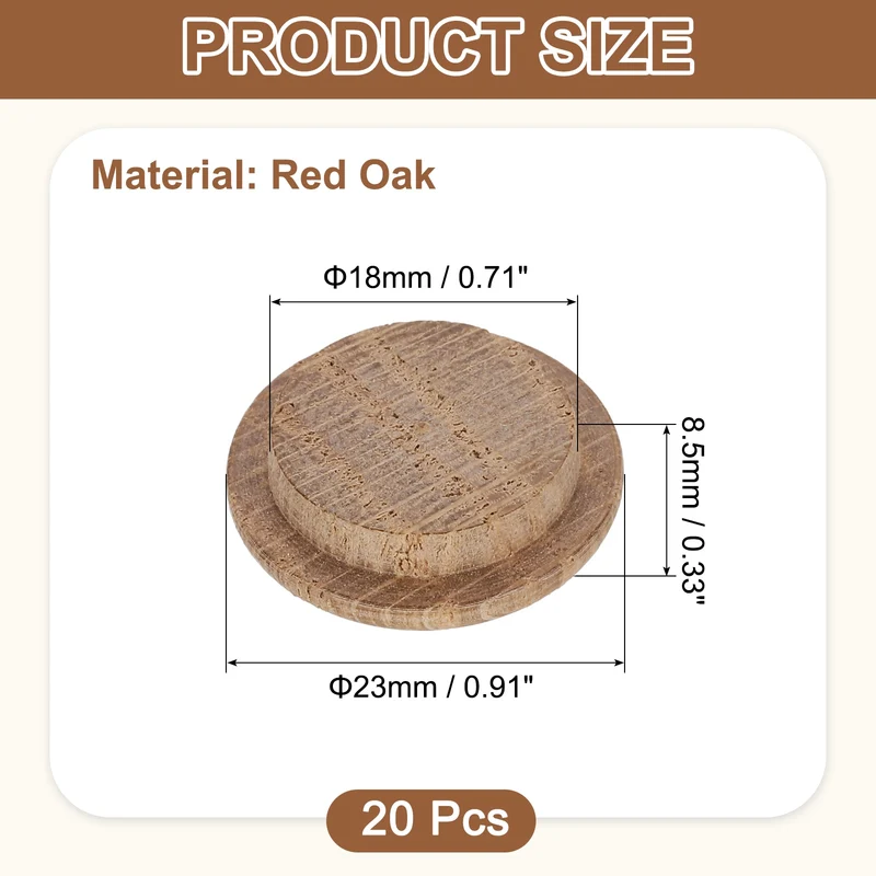 20Pcs Wood Button Plugs, 18mm/0.71" Oak Hardwood Screw Hole Plug for Furniture