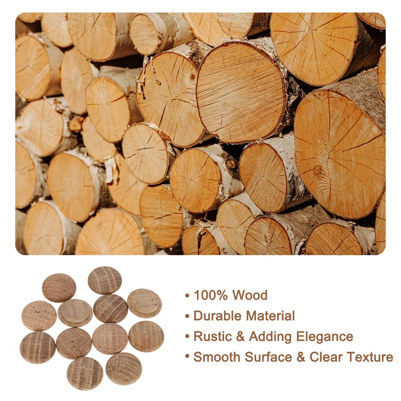 20Pcs Wood Button Plugs, 18mm/0.71" Oak Hardwood Screw Hole Plug for Furniture
