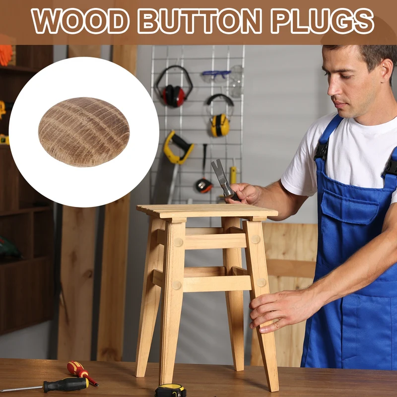 20Pcs Wood Button Plugs, 18mm/0.71" Oak Hardwood Screw Hole Plug for Furniture