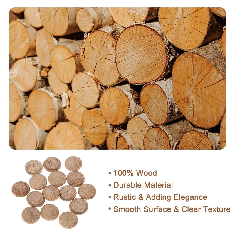 40Pcs Wood Button Plugs, 15mm/0.59" Oak Hardwood Screw Hole Plug for Furniture