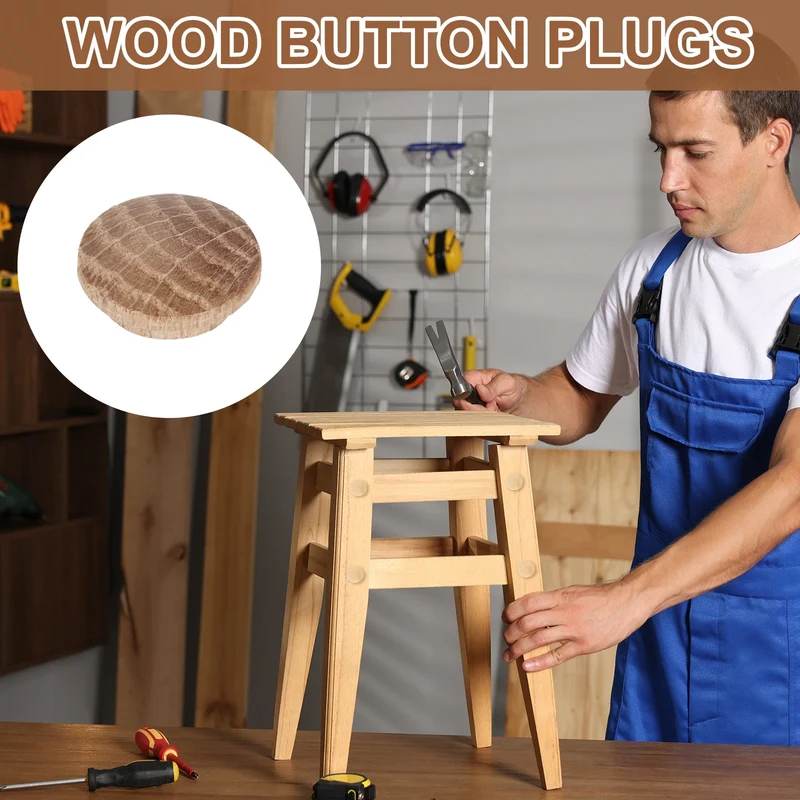 40Pcs Wood Button Plugs, 15mm/0.59" Oak Hardwood Screw Hole Plug for Furniture