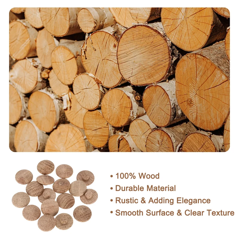 40Pcs Wood Button Plugs, 7mm/0.28" Oak Hardwood Screw Hole Plug for Furniture