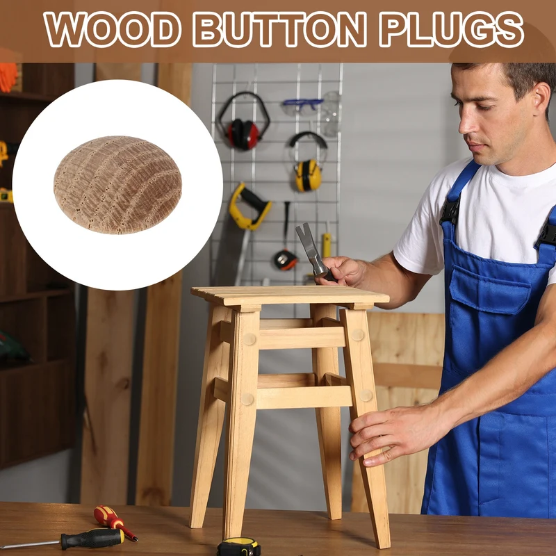 40Pcs Wood Button Plugs, 7mm/0.28" Oak Hardwood Screw Hole Plug for Furniture