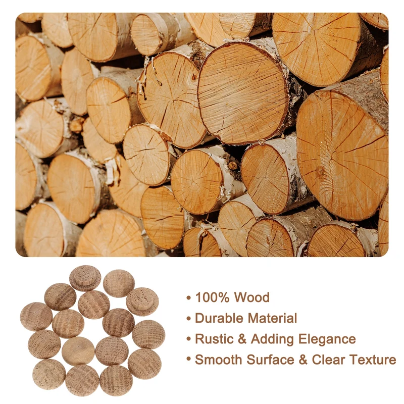 40Pcs Wood Button Plugs 10mm/0.39" Oak Hardwood Screw Hole Plug for Furniture