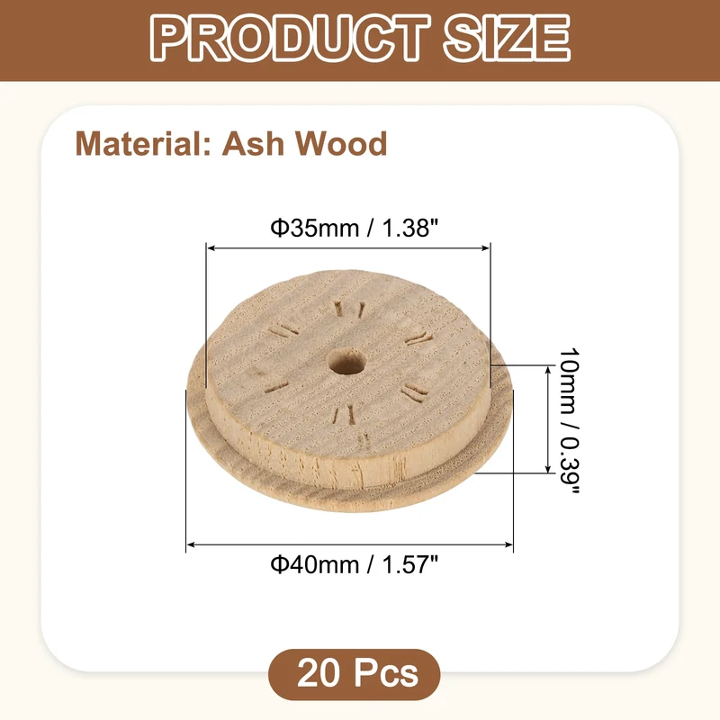 20Pcs Wood Button Plugs, 35mm/1.38" Ash Hardwood Screw Hole Plug for Furniture