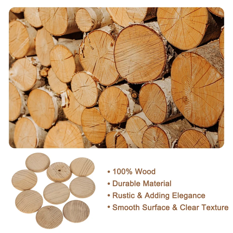 20Pcs Wood Button Plugs, 35mm/1.38" Ash Hardwood Screw Hole Plug for Furniture