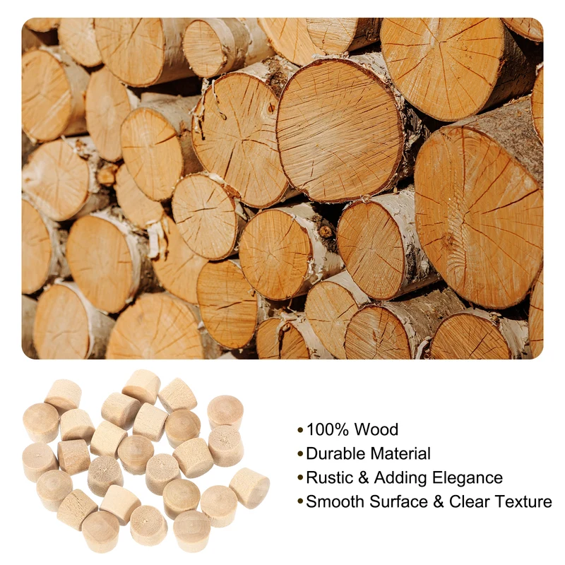 76Pcs Wood Button Plugs, 8.5mm/0.33" Hardwood Screw Hole Plug for Woodworking