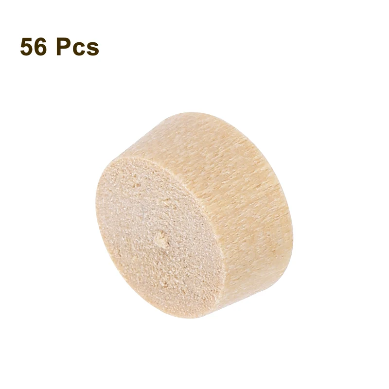 56Pcs Wood Button Plugs, 9mm/0.35" Hardwood Screw Hole Plug for Woodworking