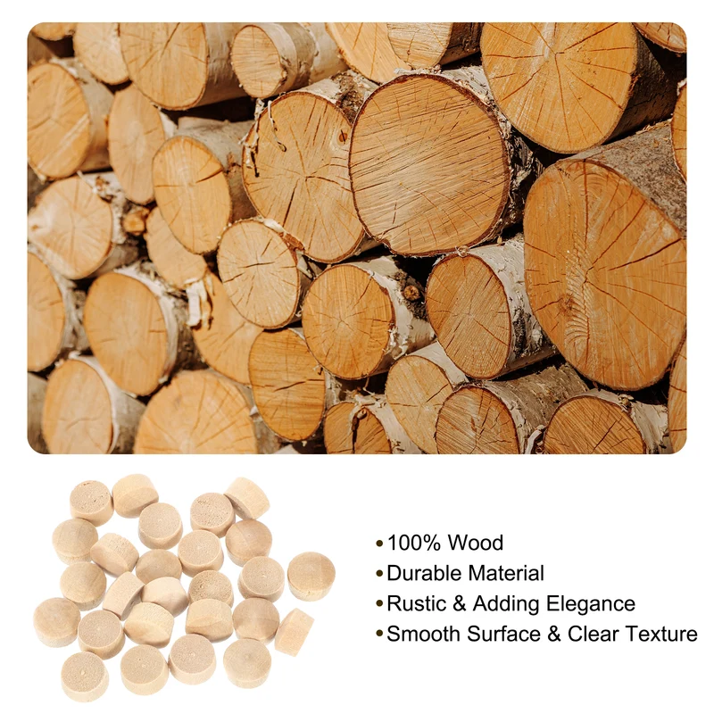 36Pcs Wood Button Plugs, 9mm/0.35" Hardwood Screw Hole Plug for Woodworking
