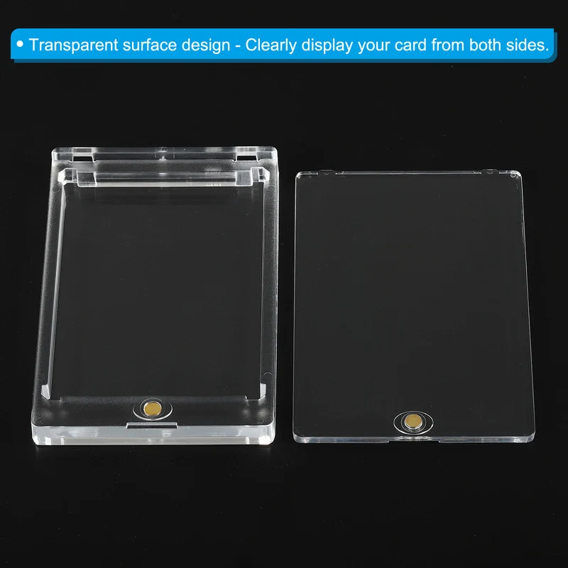 4"x3"x0.51" Magnetic Card Holder, 260PT Hard Plastic Clear Trading Card Protector for Sports Card Baseball Card Standard Card Storage, Golden