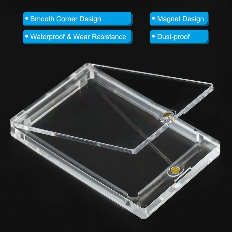 4"x3"x0.51" Magnetic Card Holder, 260PT Hard Plastic Clear Trading Card Protector for Sports Card Baseball Card Standard Card Storage, Golden