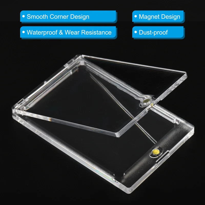 4"x3"x0.41" Magnetic Card Holder, 130PT Hard Plastic Clear Trading Card Protector for Sports Card Baseball Card Standard Card Storage, Golden