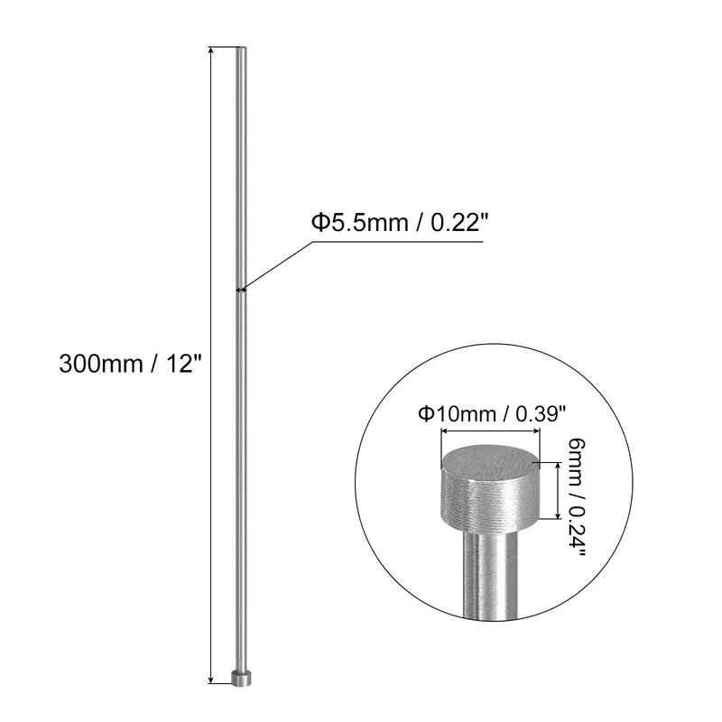 10Pcs Straight Ejector Pins, 5.5mm (7/32") Dia. 65Mn Steel Round Tip Punch 300mm (12") Long for Mechanical Maintenance