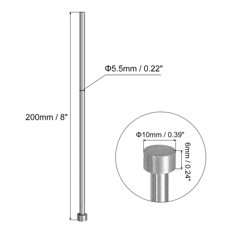 10Pcs Straight Ejector Pins, 5.5mm Dia. 65Mn Steel Round Tip Punch 200mm