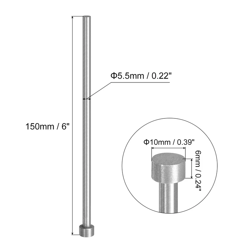 10Pcs Straight Ejector Pins, 5.5mm Dia. 65Mn Steel Round Tip Punch 150mm