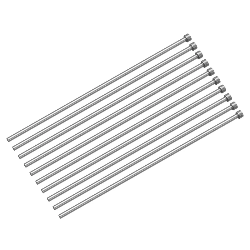 10Pcs Straight Ejector Pins, 5mm (13/64") Dia. 65Mn Steel Round Tip Punch 200mm (8") Long for Mechanical Maintenance