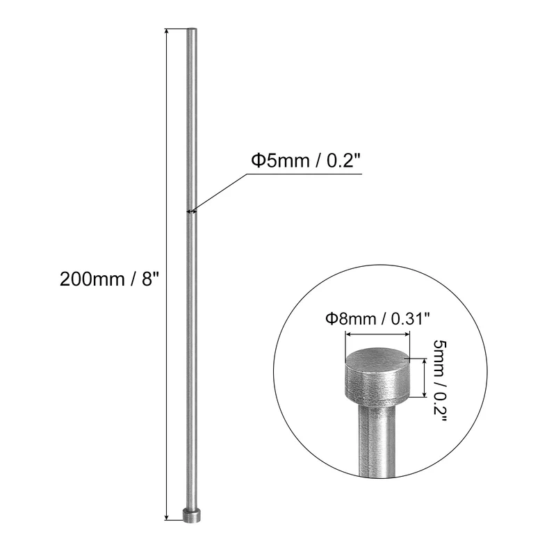 10Pcs Straight Ejector Pins, 5mm (13/64") Dia. 65Mn Steel Round Tip Punch 200mm (8") Long for Mechanical Maintenance