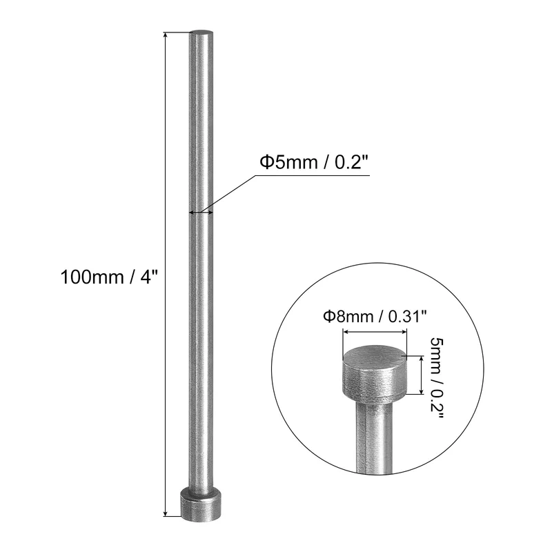 10Pcs Straight Ejector Pins, 5mm Dia. 65Mn Steel Round Tip Punch 100mm