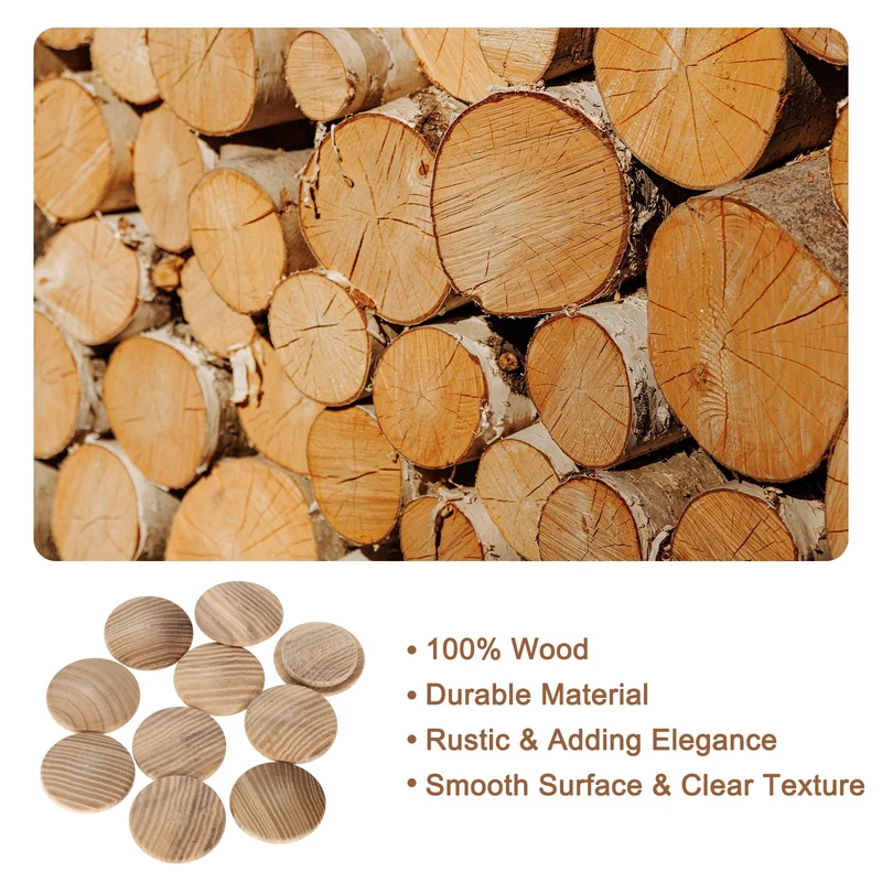 20Pcs Wood Button Plugs, 28mm/1.1" Ash Hardwood Screw Hole Plug for Furniture