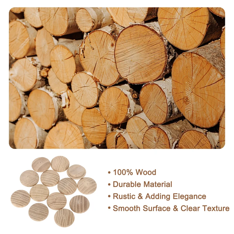 20Pcs Wood Button Plugs, 20mm/0.79" Ash Hardwood Screw Hole Plug for Furniture
