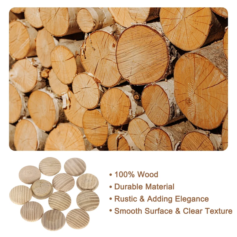 20Pcs Wood Button Plugs, 18mm/0.71" Ash Hardwood Screw Hole Plug for Furniture