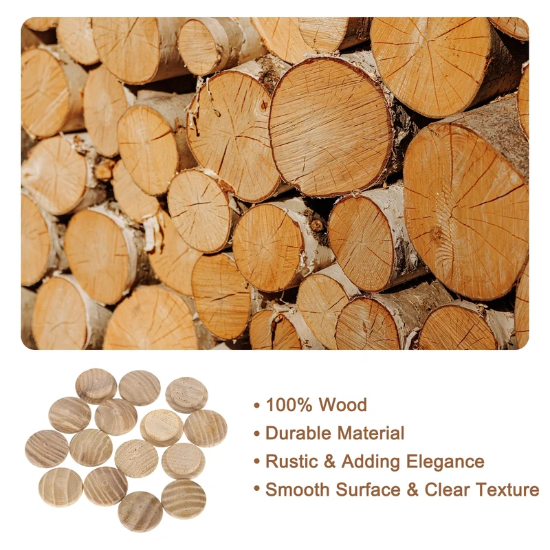 40Pcs Wood Button Plugs, 15mm/0.59" Ash Hardwood Screw Hole Plug for Furniture