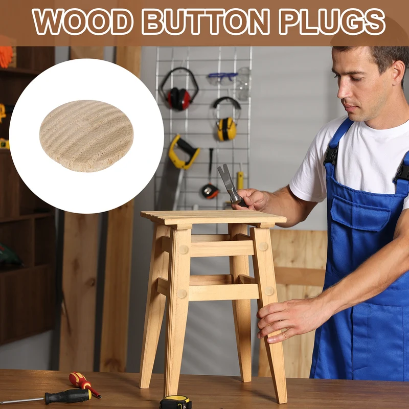 40Pcs Wood Button Plugs, 15mm/0.59" Ash Hardwood Screw Hole Plug for Furniture