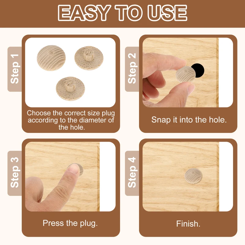 40Pcs Wood Button Plugs, 7mm/0.28" Ash Hardwood Screw Hole Plug for Furniture