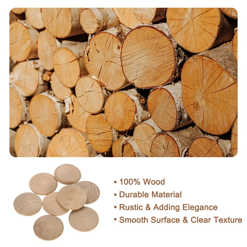 20Pcs Wood Button Plugs, 45mm/1.77" Beech Hardwood Screw Hole Plug for Furniture