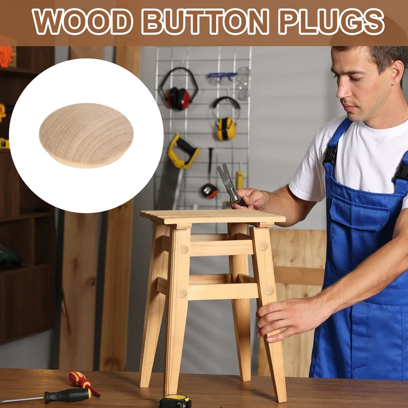 20Pcs Wood Button Plugs, 40mm/1.57" Beech Hardwood Screw Hole Plug for Furniture