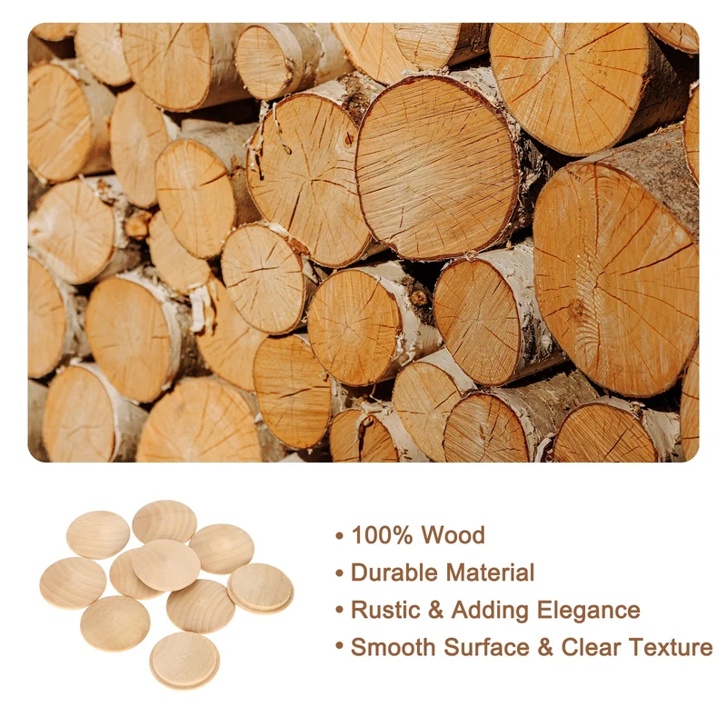 20Pcs Wood Button Plugs, 35mm/1.38" Beech Hardwood Screw Hole Plug for Furniture