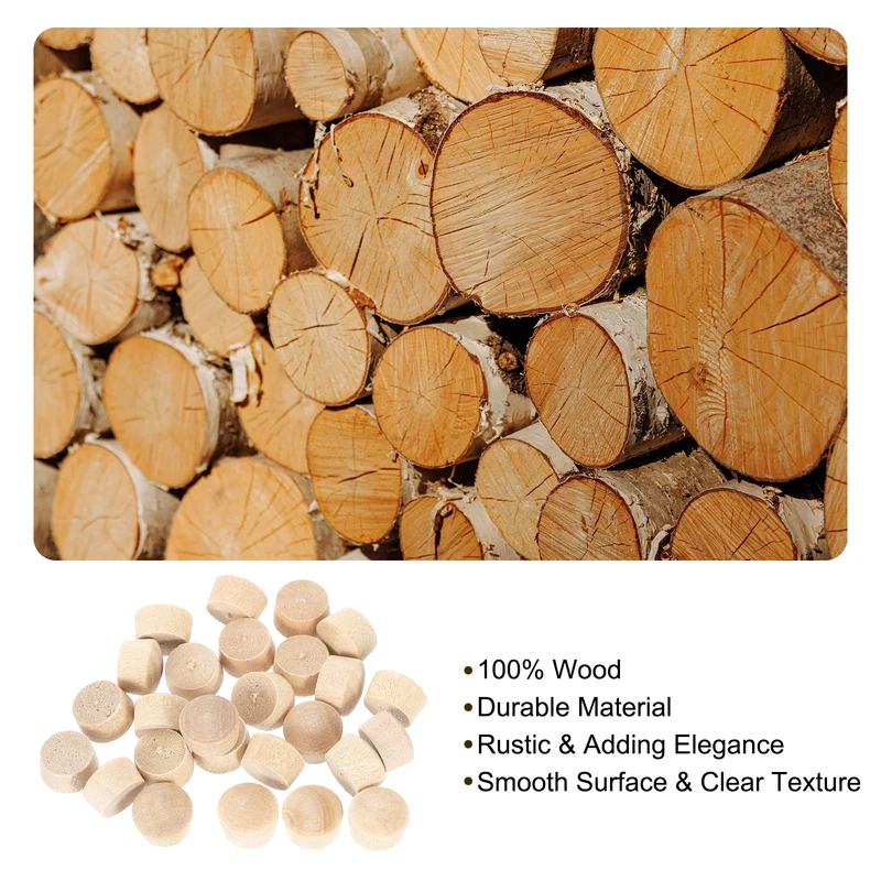26Pcs Wood Button Plugs, 8mm/0.31" Hardwood Screw Hole Plug for Woodworking