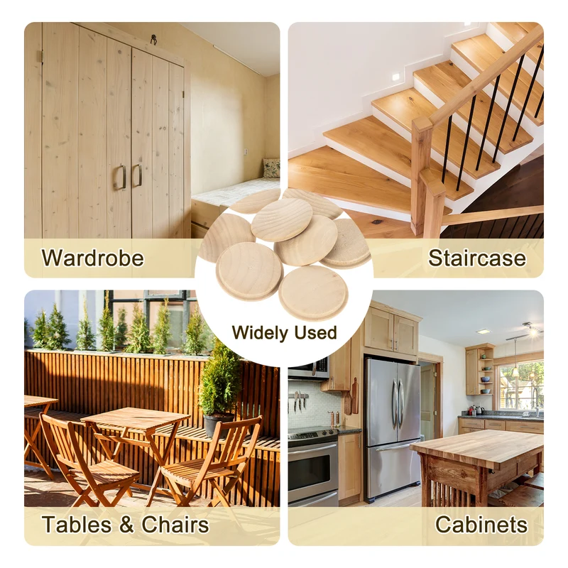 16Pcs Wood Button Plugs, 40mm/1.57" Hardwood Screw Hole Plug for Furniture