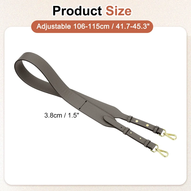 45.3" Adjustable PU Leather Purse Strap Crossbody Replacement Grey/Gold