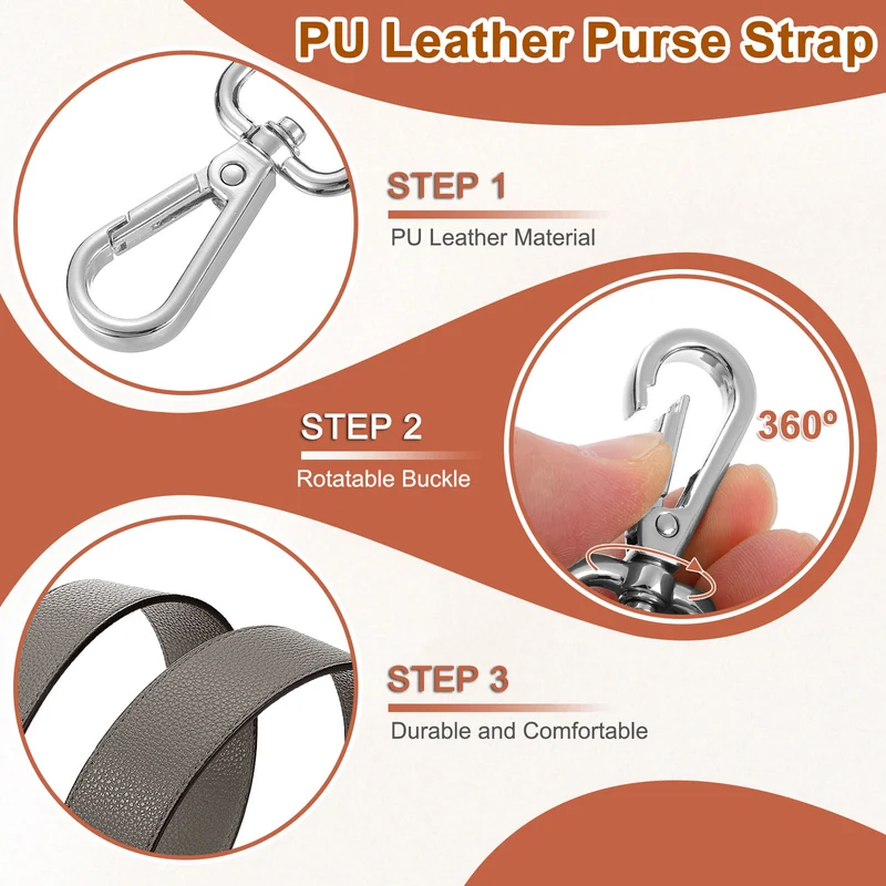 45.3" Adjustable PU Leather Purse Strap Crossbody Replacement Grey/Silver