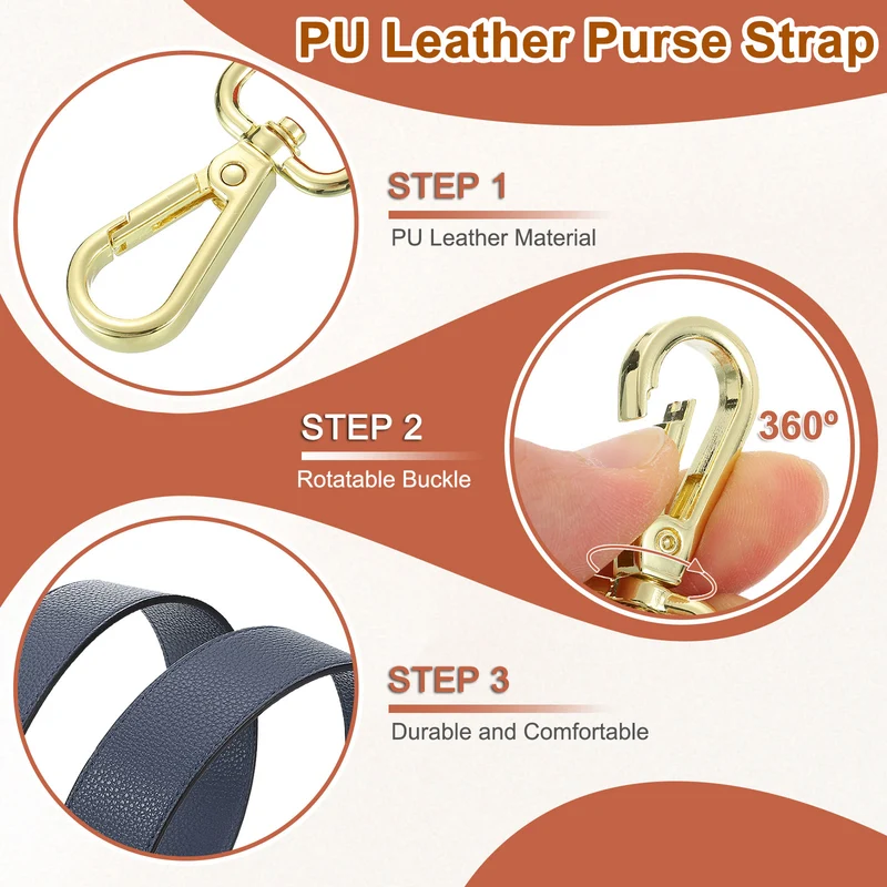 45.3" Adjustable PU Leather Purse Strap Crossbody Replacement Dark Blue/Gold