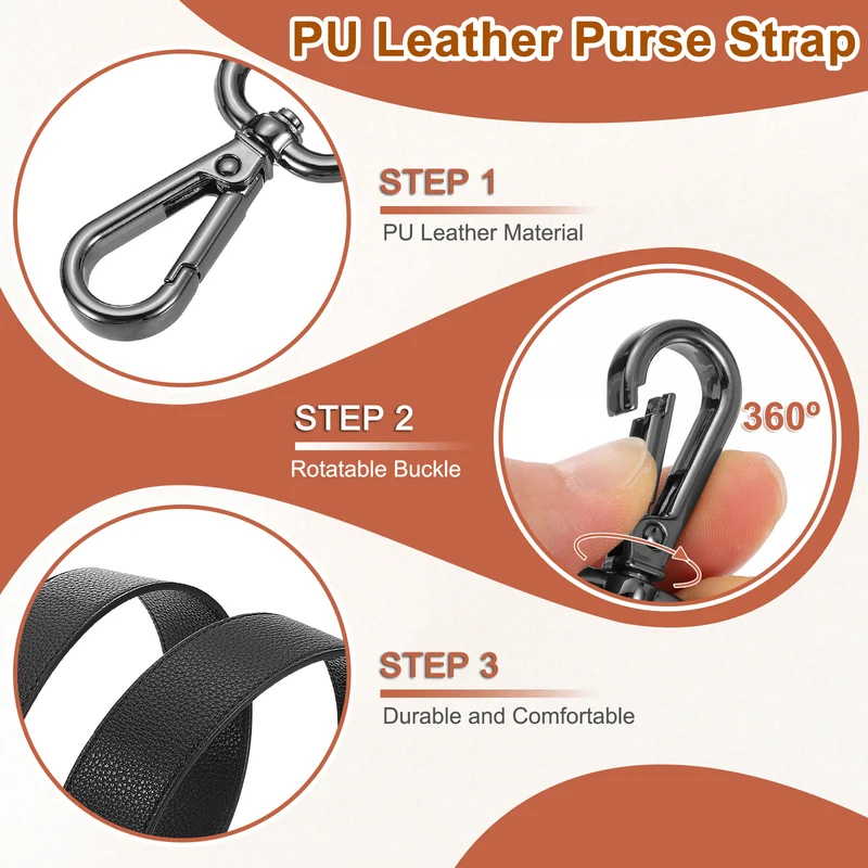 45.3" Adjustable PU Leather Purse Strap Crossbody Replacement Black/Black