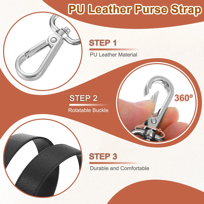 45.3" Adjustable PU Leather Purse Strap Crossbody Replacement Black/Silver