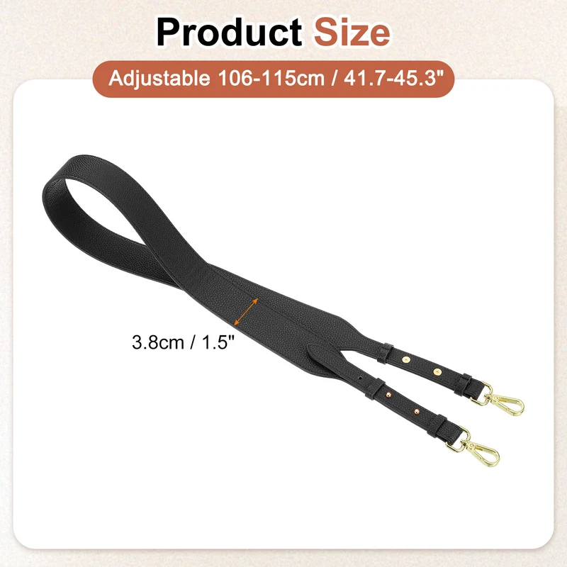 45.3" Adjustable PU Leather Purse Strap Crossbody Replacement Black/Gold
