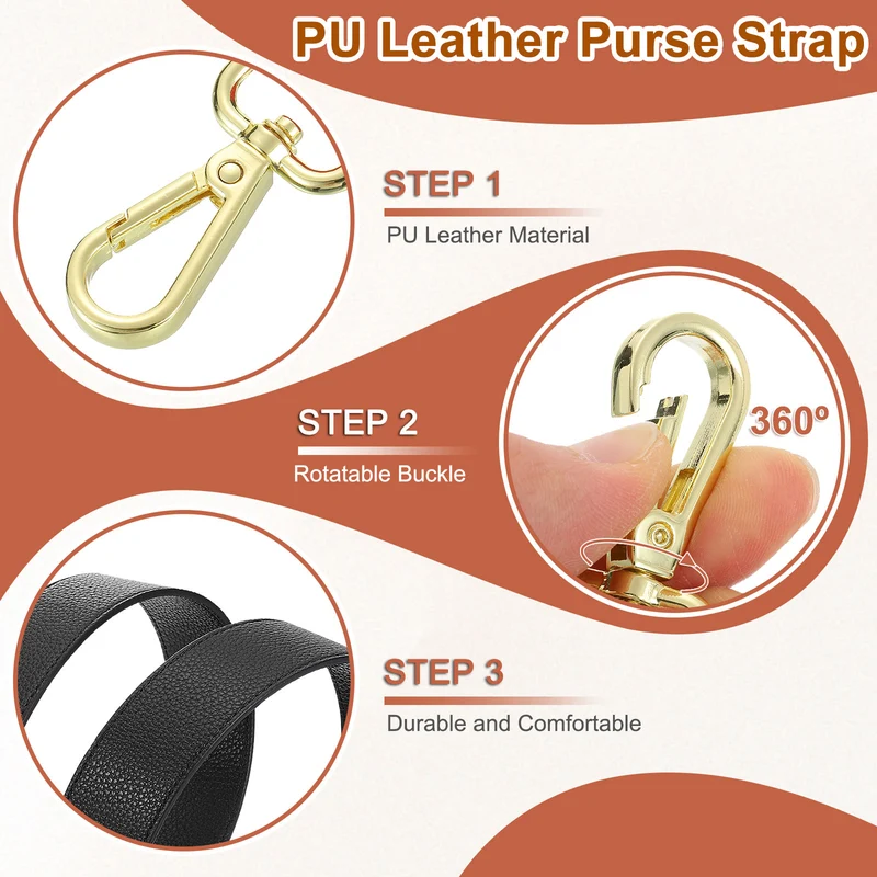 45.3" Adjustable PU Leather Purse Strap Crossbody Replacement Black/Gold