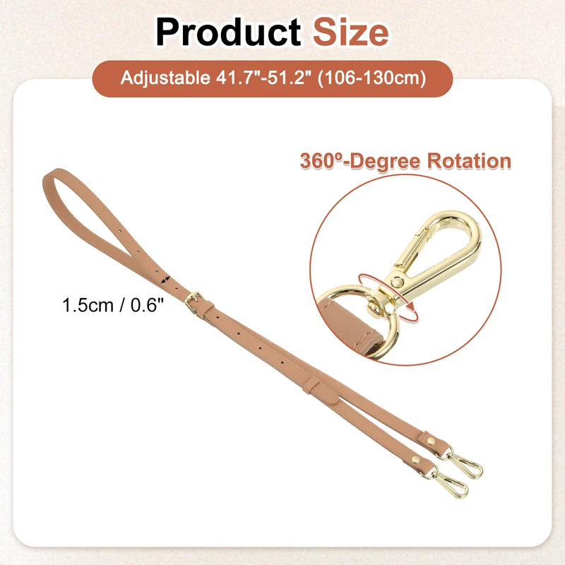 0.6" Genuine Leather Purse Strap for Bag (Cool Brown, Gold Buckle)