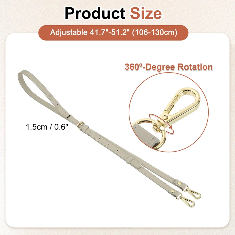 0.6" Genuine Leather Purse Strap for Bag (Grey, Gold Buckle)