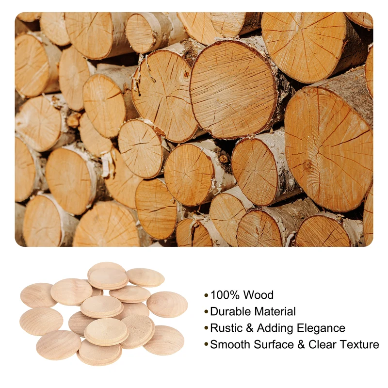 30Pcs Wood Button Plugs, 35mm/1.38" Hardwood Screw Hole Plug for Furniture