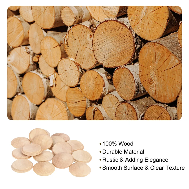 40Pcs Wood Button Plugs, 30mm/1.18" Hardwood Screw Hole Plug for Furniture