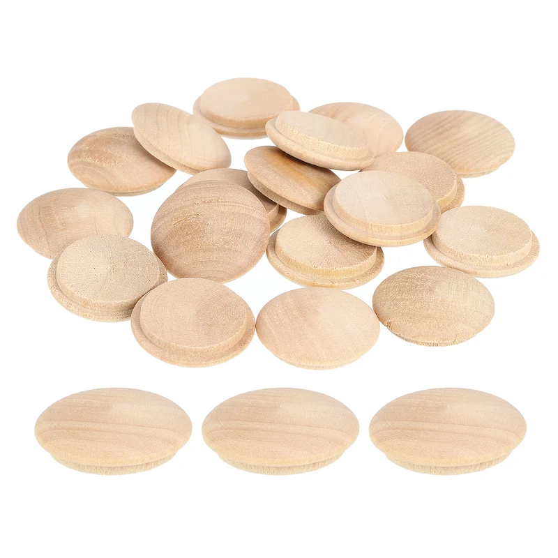 60Pcs Wood Button Plugs, 25mm/0.98" Hardwood Screw Hole Plug for Furniture