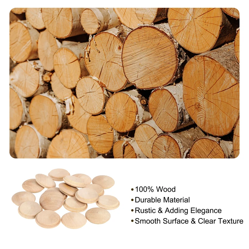 40Pcs Wood Button Plugs, 25mm/0.98" Hardwood Screw Hole Plug for Furniture