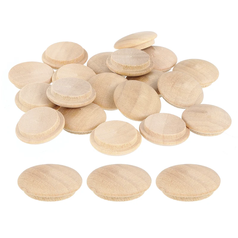 60Pcs Wood Button Plugs, 20mm/0.79" Hardwood Screw Hole Plug for Furniture