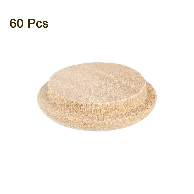60Pcs Wood Button Plugs, 20mm/0.79" Hardwood Screw Hole Plug for Furniture