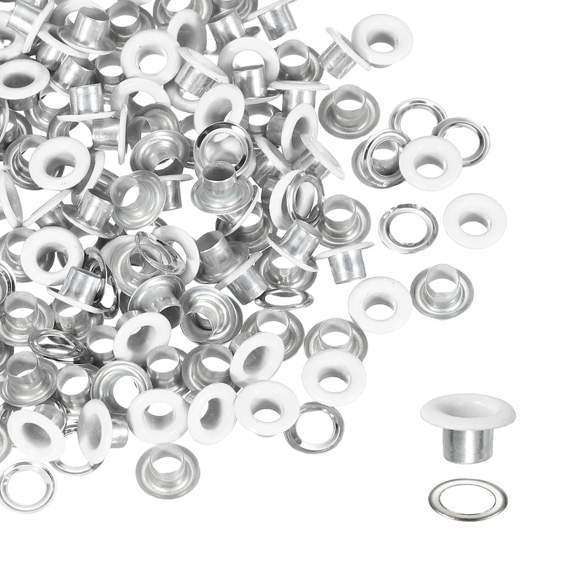 Grommets Kit, Metal Eyelets with Washers 4.5mm 3/16" & 250 Set & White